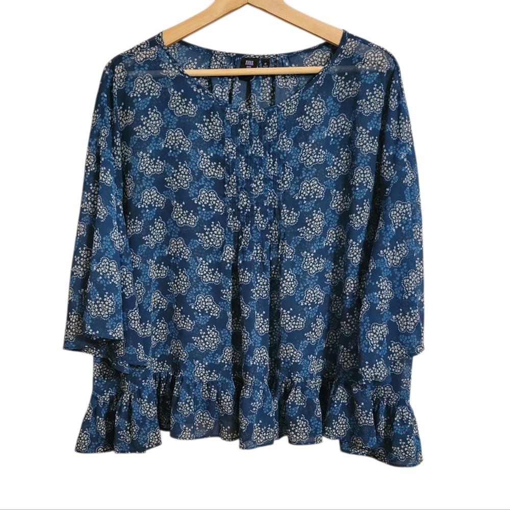 Anna Sui Uniqlo Blue Floral Sheer Blouse
